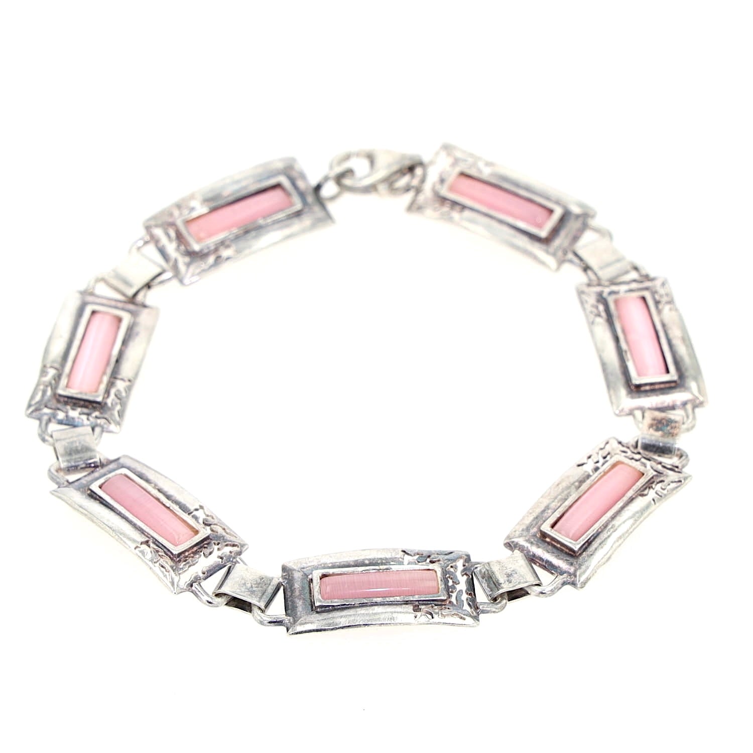 Armband in 925er Silber mit rosafarbenen Glassteinen, geschlossen Draufsicht