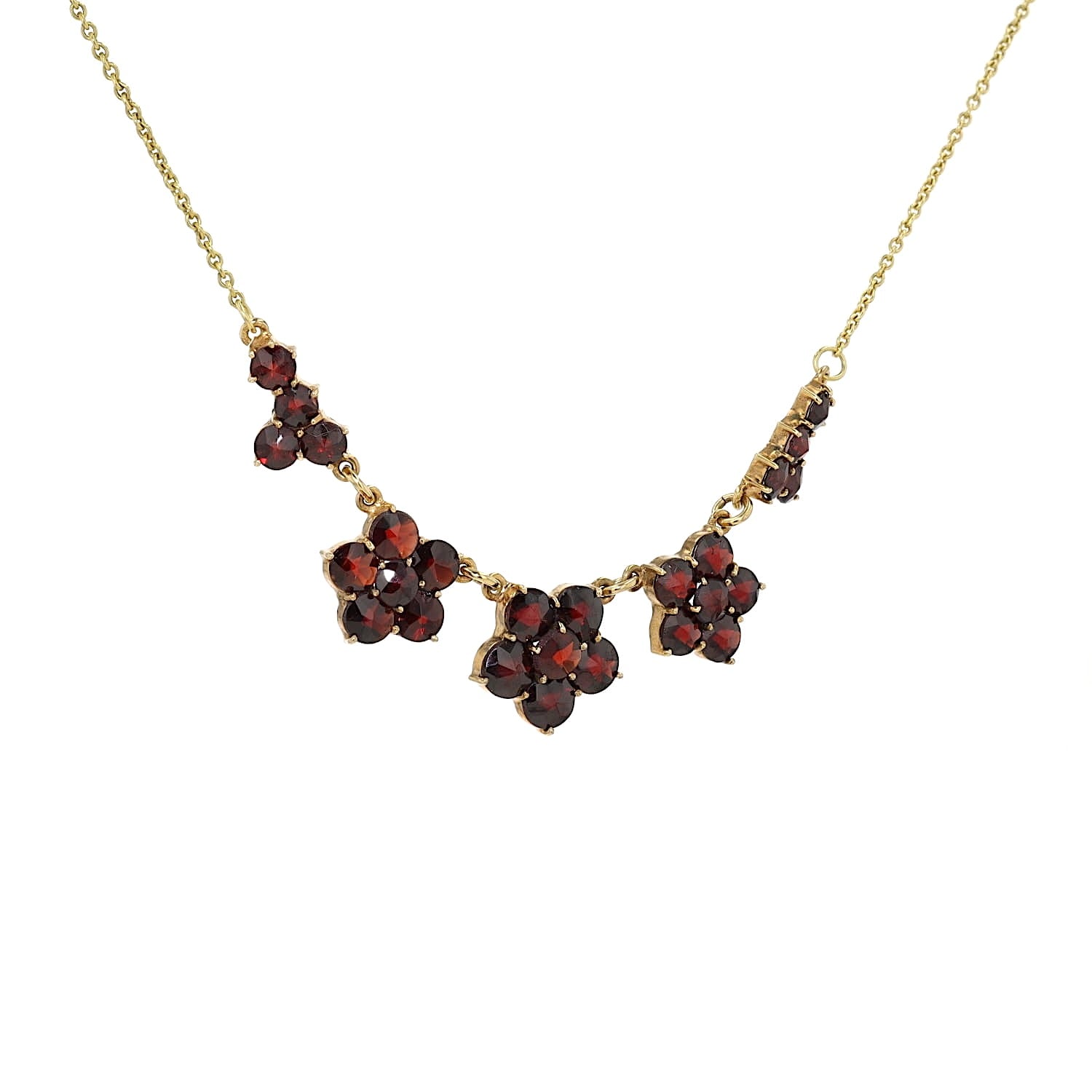 Collier in 333er Gelbgold mit Granaten, hängend rechts gedreht