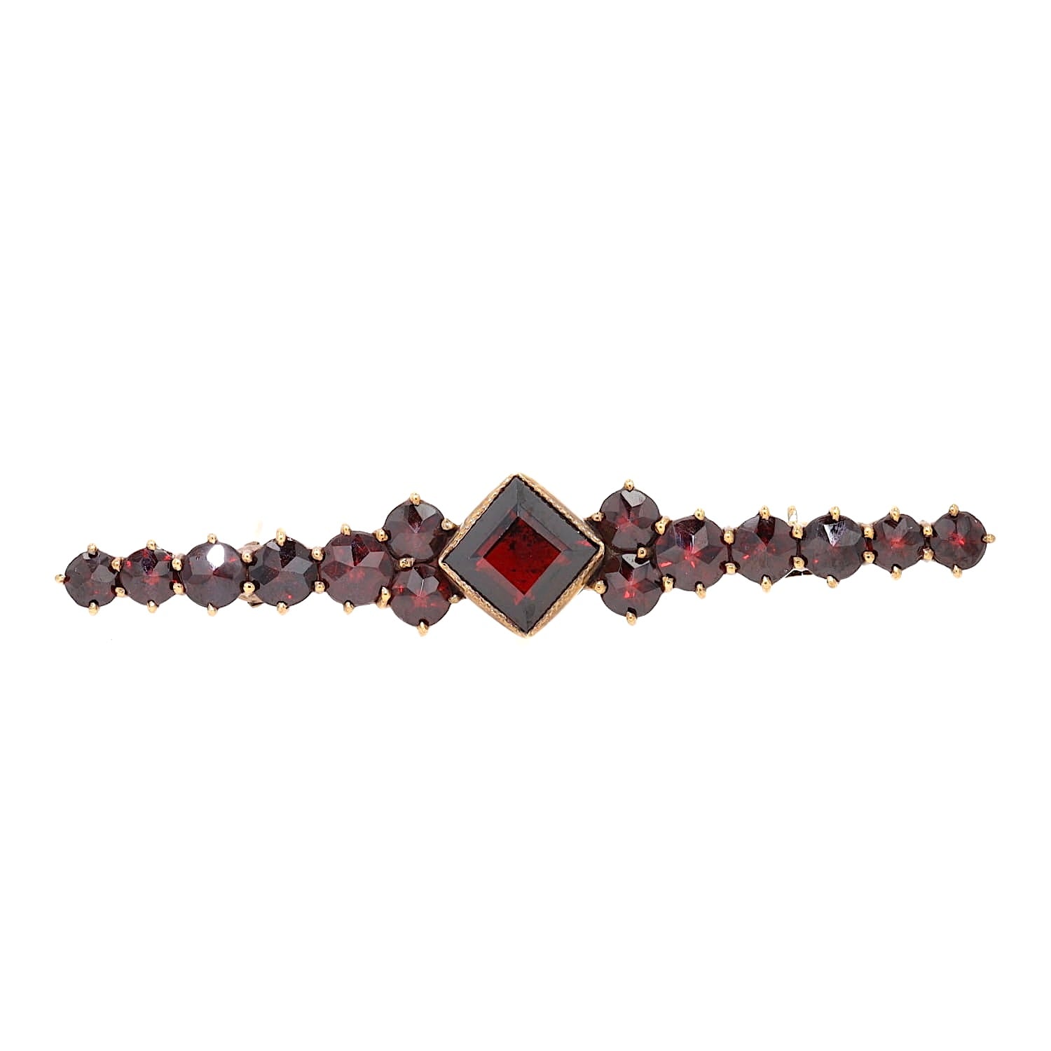 Vintage Brosche in 333er Rotgold mit Granaten , liegend frontal