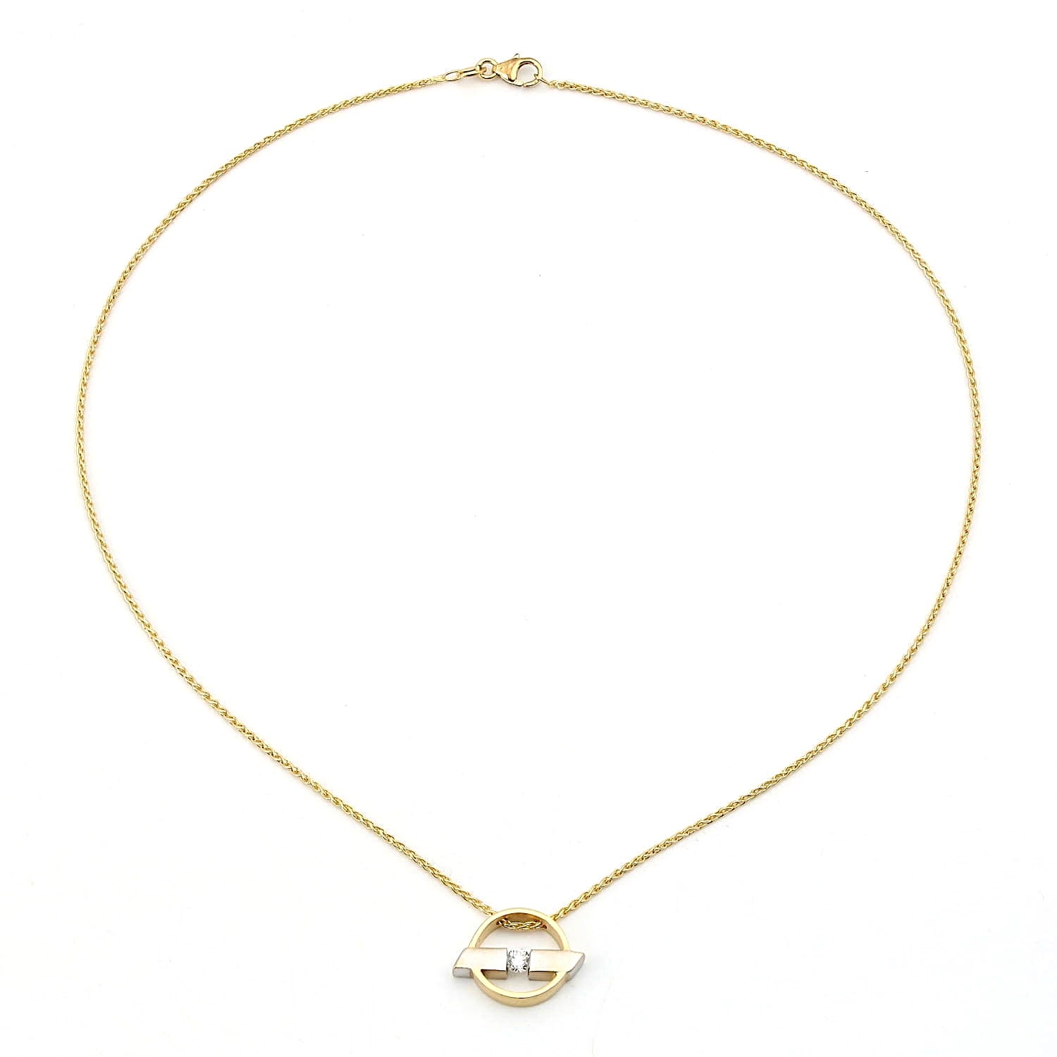 Chain in 750 yellow gold with a pendant in 750 yellow and white gold with a brilliant, lying closed