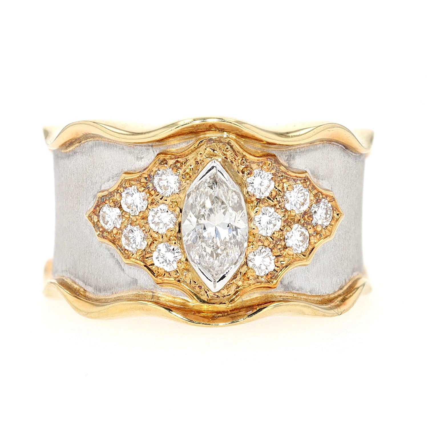 Unique ring in 750 yellow gold and platinum with a total of approx. 0.73 ct diamonds, lying frontally