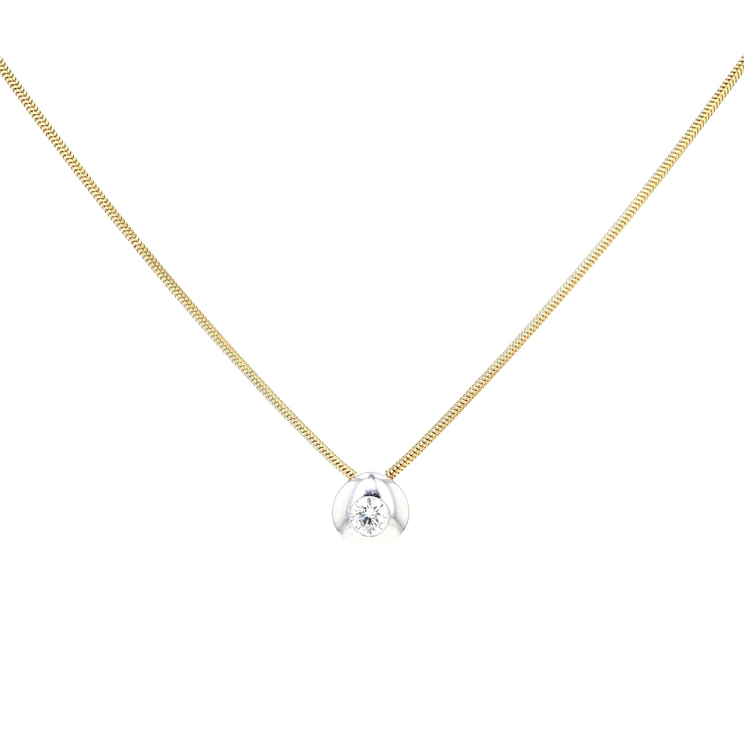 Snake chain with a pendant in 750 bicolor gold and with a brilliant approx. 0.5 ct, hanging frontally