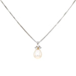 Chain with a pendant made of 585 white gold, one cultured pearl and diamonds