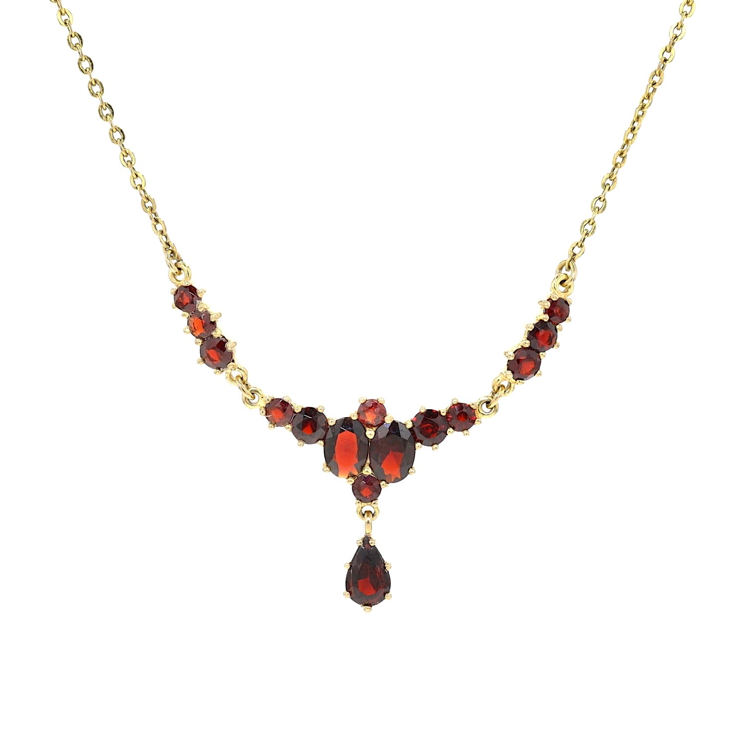 Granatcollier in 333er Gelbgold , hängend frontal