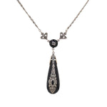 Art Deco necklace in 925 silver with onyx and marcasites, hanging frontally