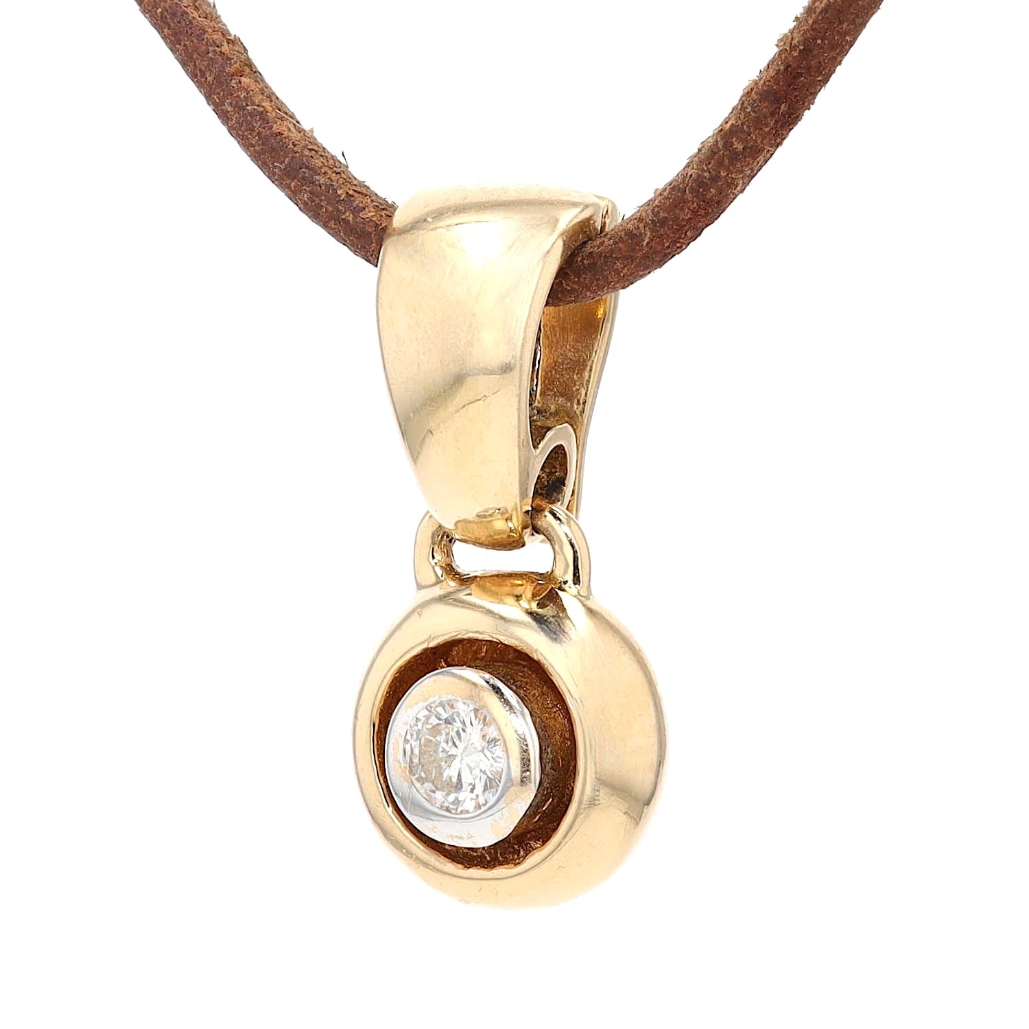 Anhänger in 585er Gelbgold mit einem Brillanten, hängend links gedreht