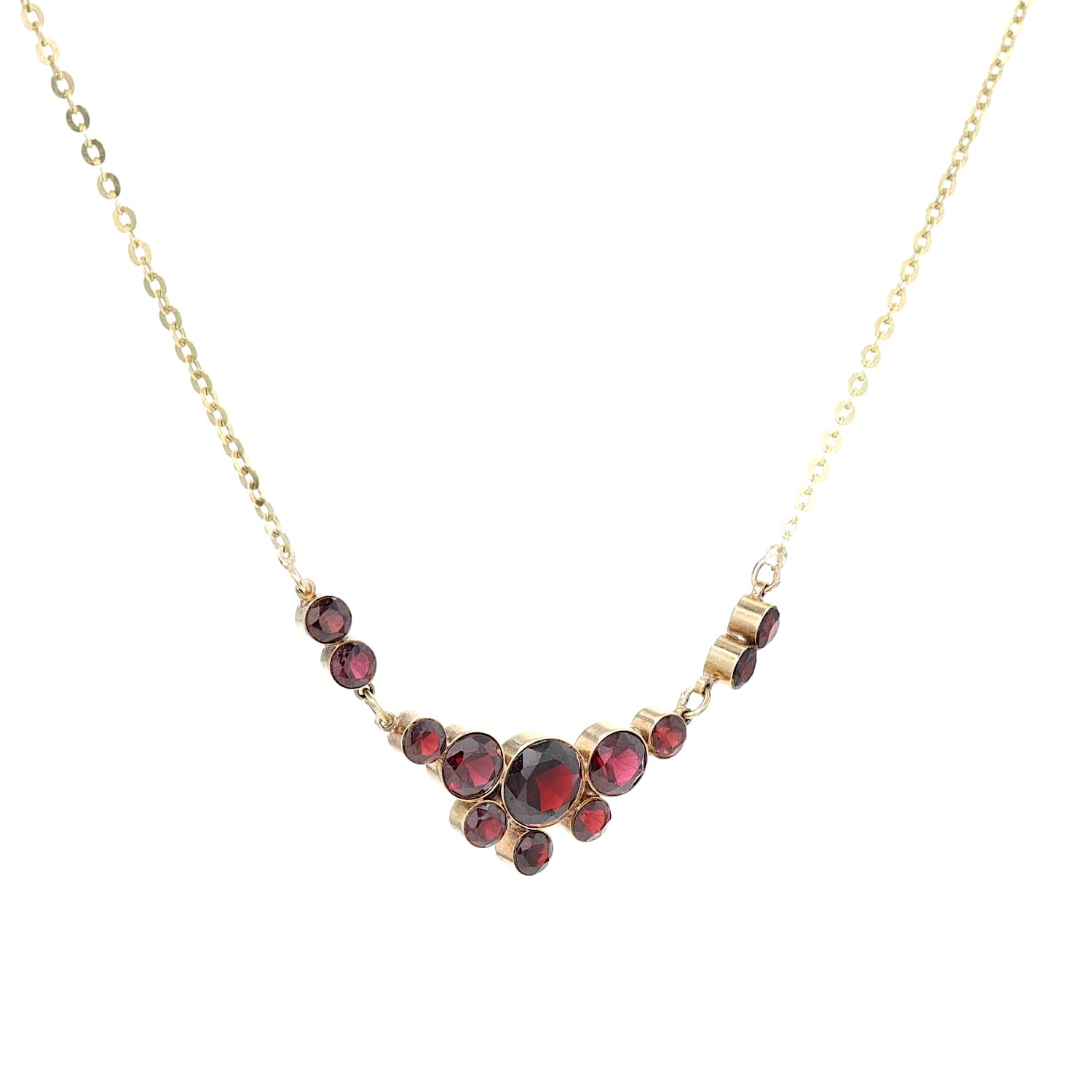 Granatcollier in 333er Gelbgold, hängend rechts gedreht