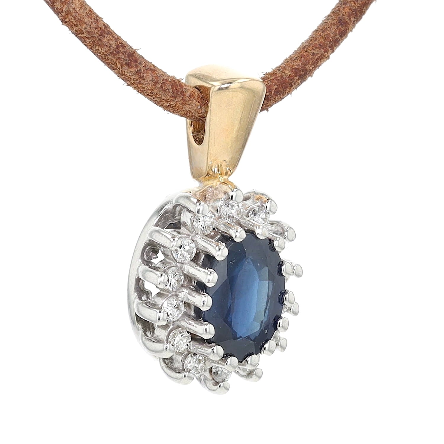 Anhänger von Christ in 585er Bicolor-Gold mit einem Saphir und Brillanten, hängend rechts gedreht