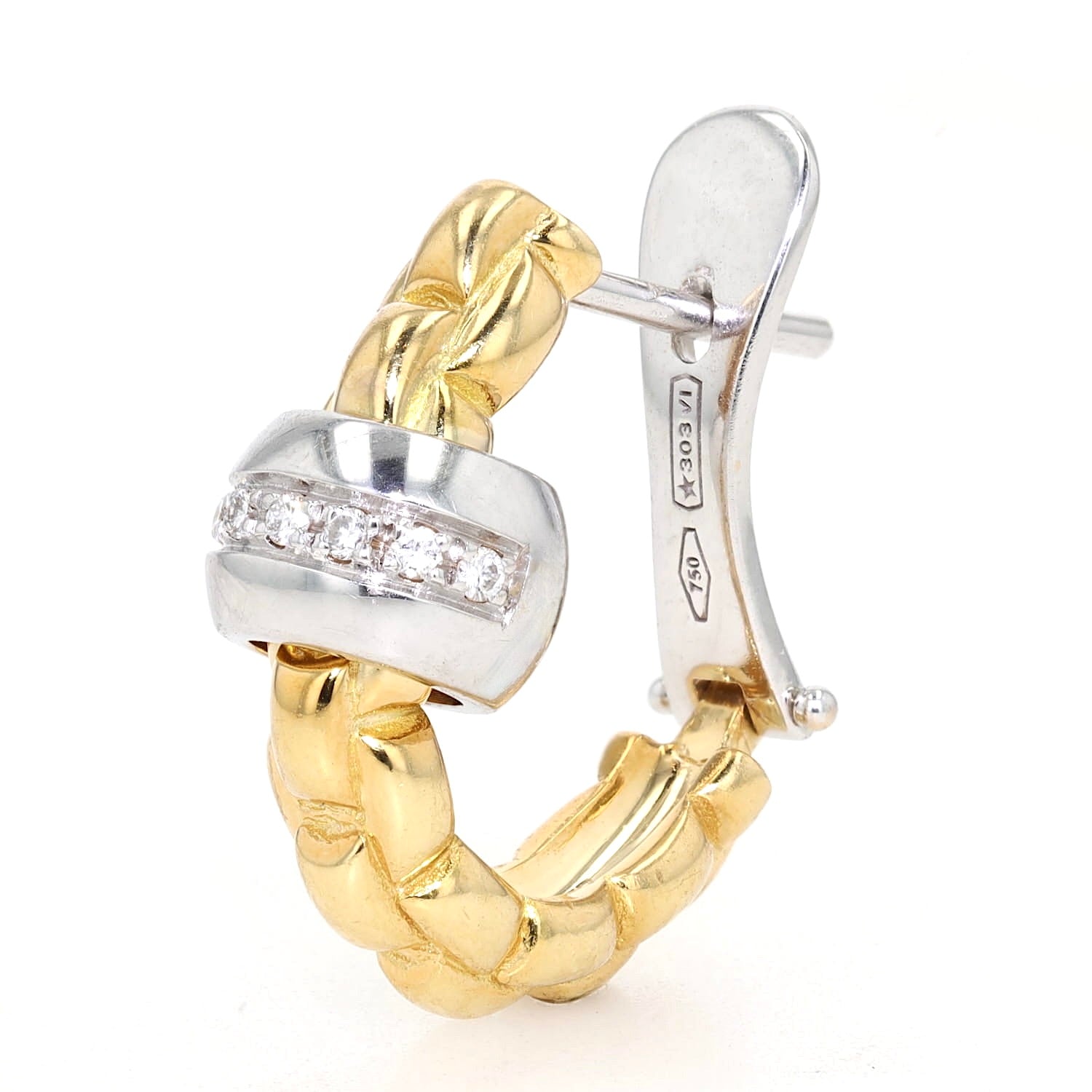 Fope Eka Flex`it Kreolen in 750er Gelbgold mit einer Ronde in Weißgold mit Brillanten, einzelnd stehend leicht links gedreht