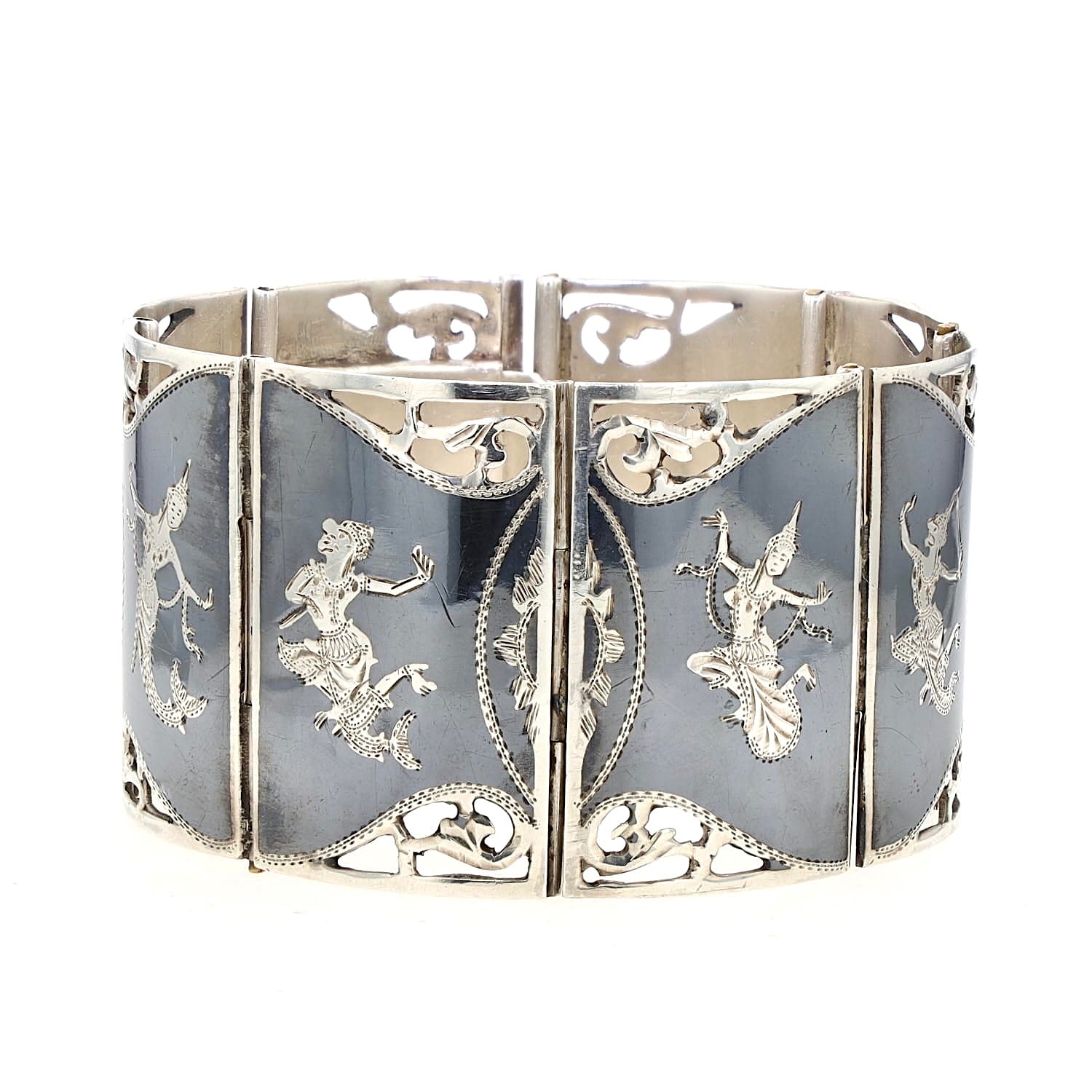 Breites Vintage Armband Sterling Silber Siam Niello, stehend geschlossen frontal