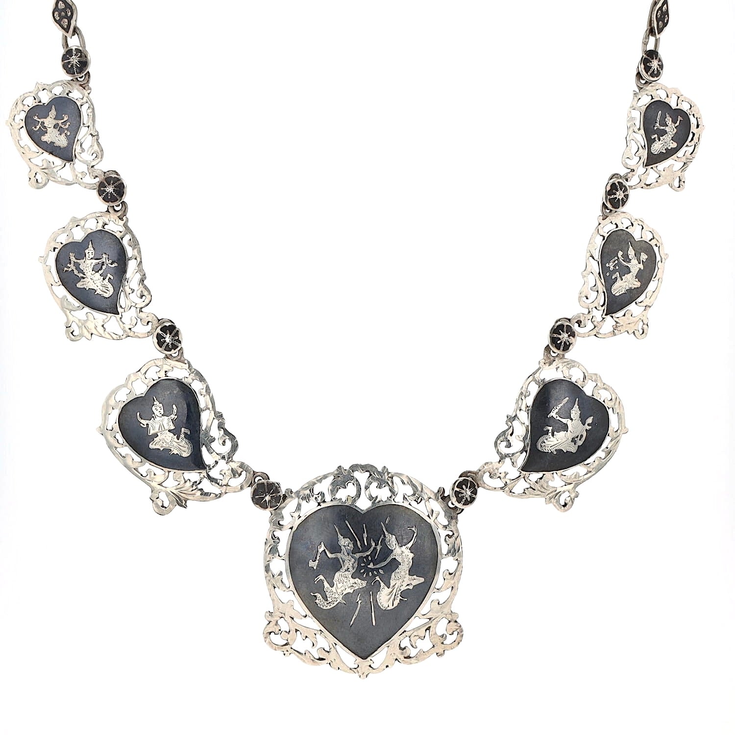 Vintage Collier Sterling Silber Siam Niello, hängend frontal