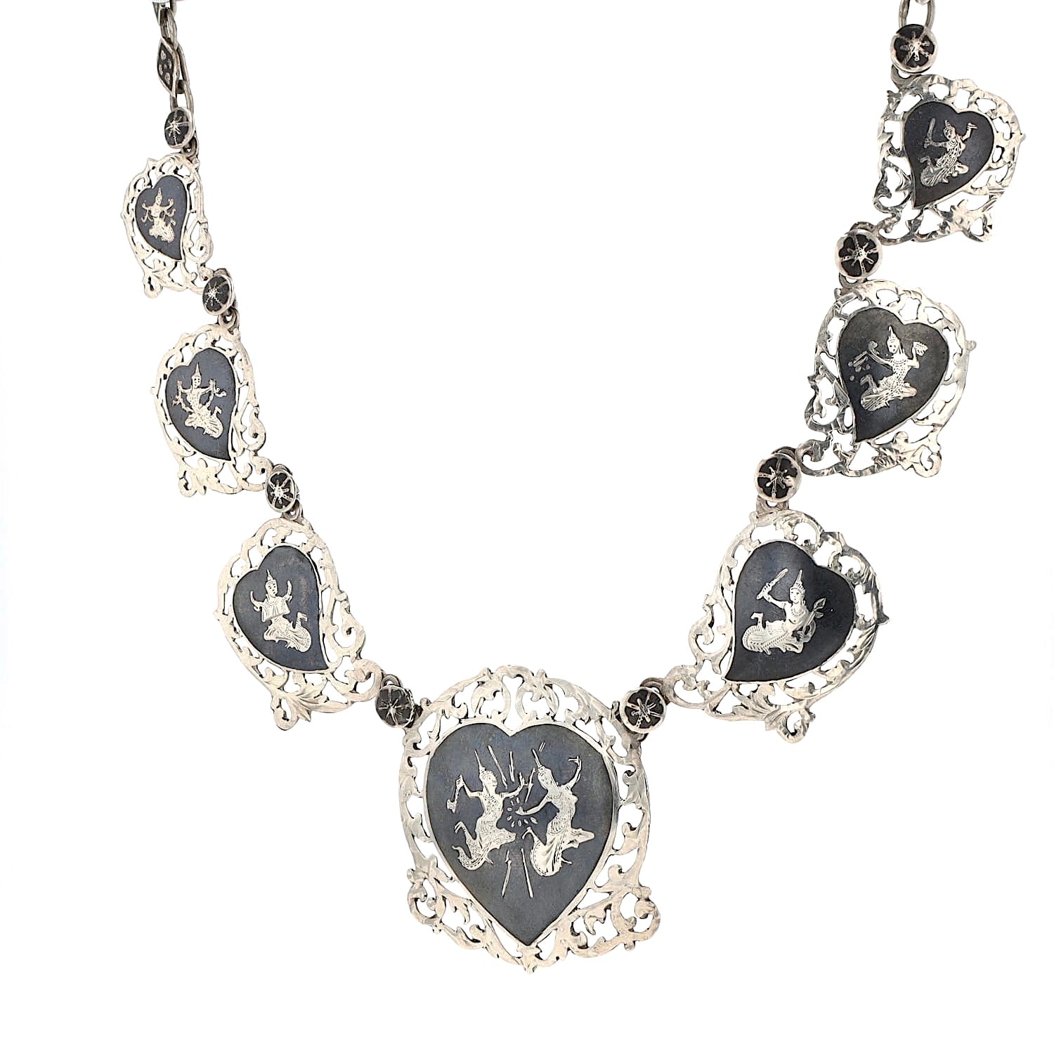 Vintage Collier Sterling Silber Siam Niello, hängend links gedreht