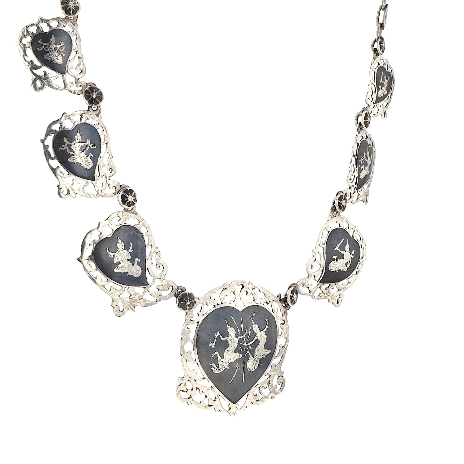 Vintage Collier Sterling Silber Siam Niello, hängend rechts gedreht