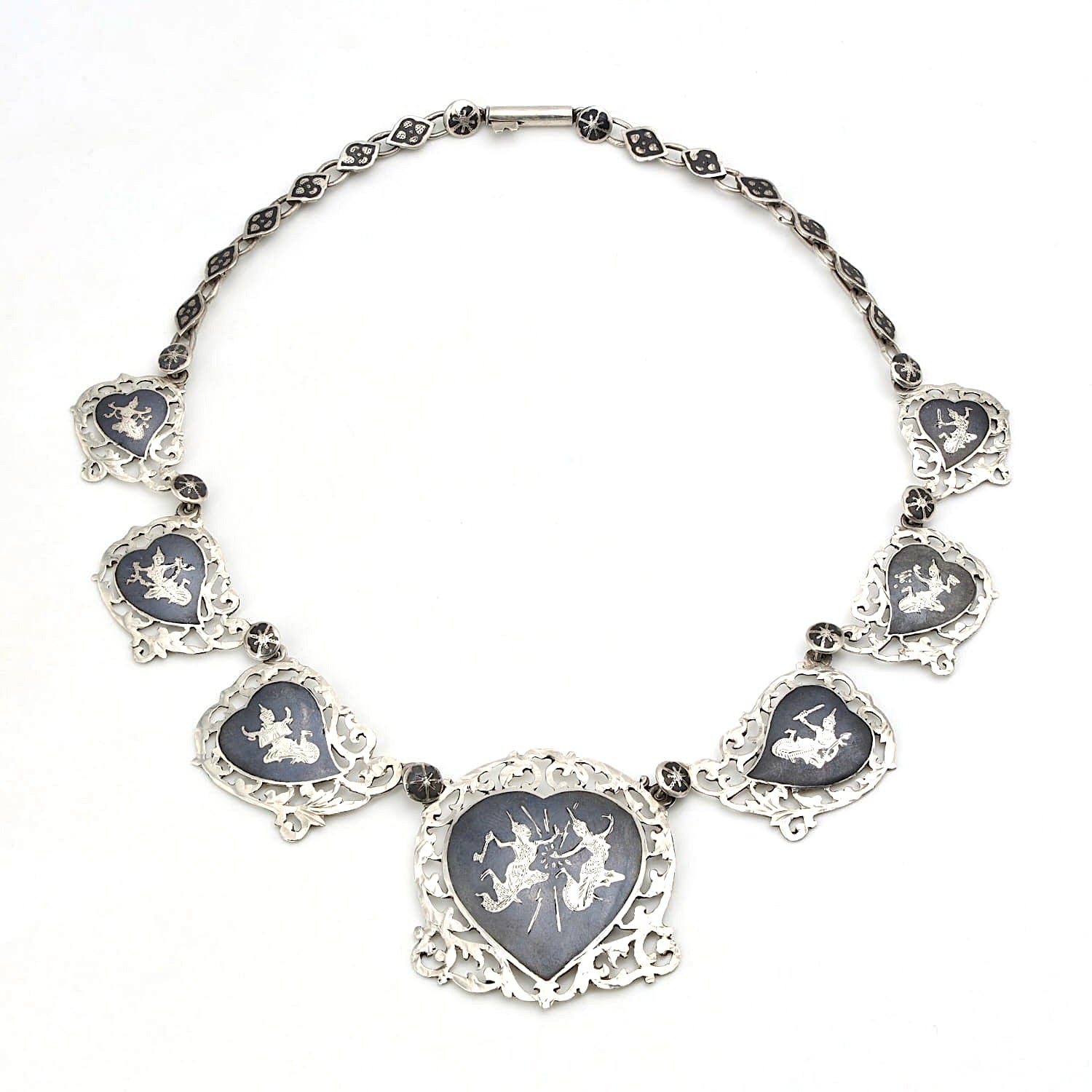 Vintage Collier Sterling Silber Siam Niello, liegend geschlossen