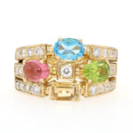 Italian ring in 750 yellow gold with Brilliants, Topaz, peridot, citrine and tourmaline, lying frontally