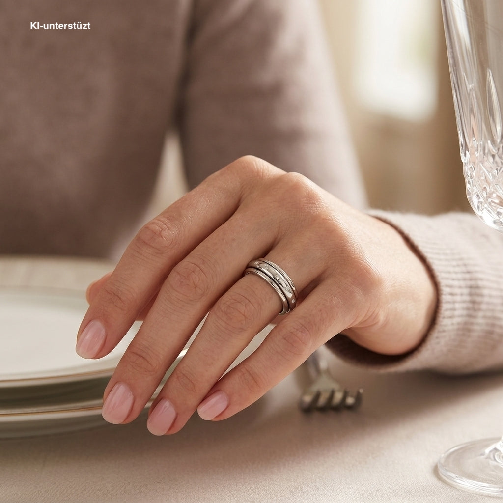 Game ring in 750 white gold Brilliants, on an AI-generated woman's hand