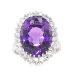 Cocktail ring in 750 white gold with an amethyst and Brilliants, lying frontally