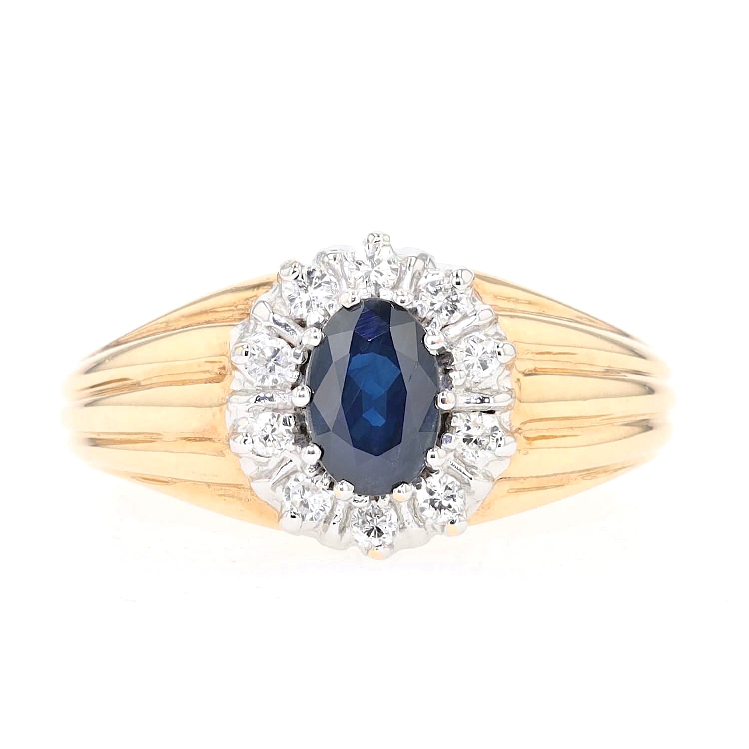 Ring in 585er Gelbgold mit einem Saphiren Brillanten, liegend frontal