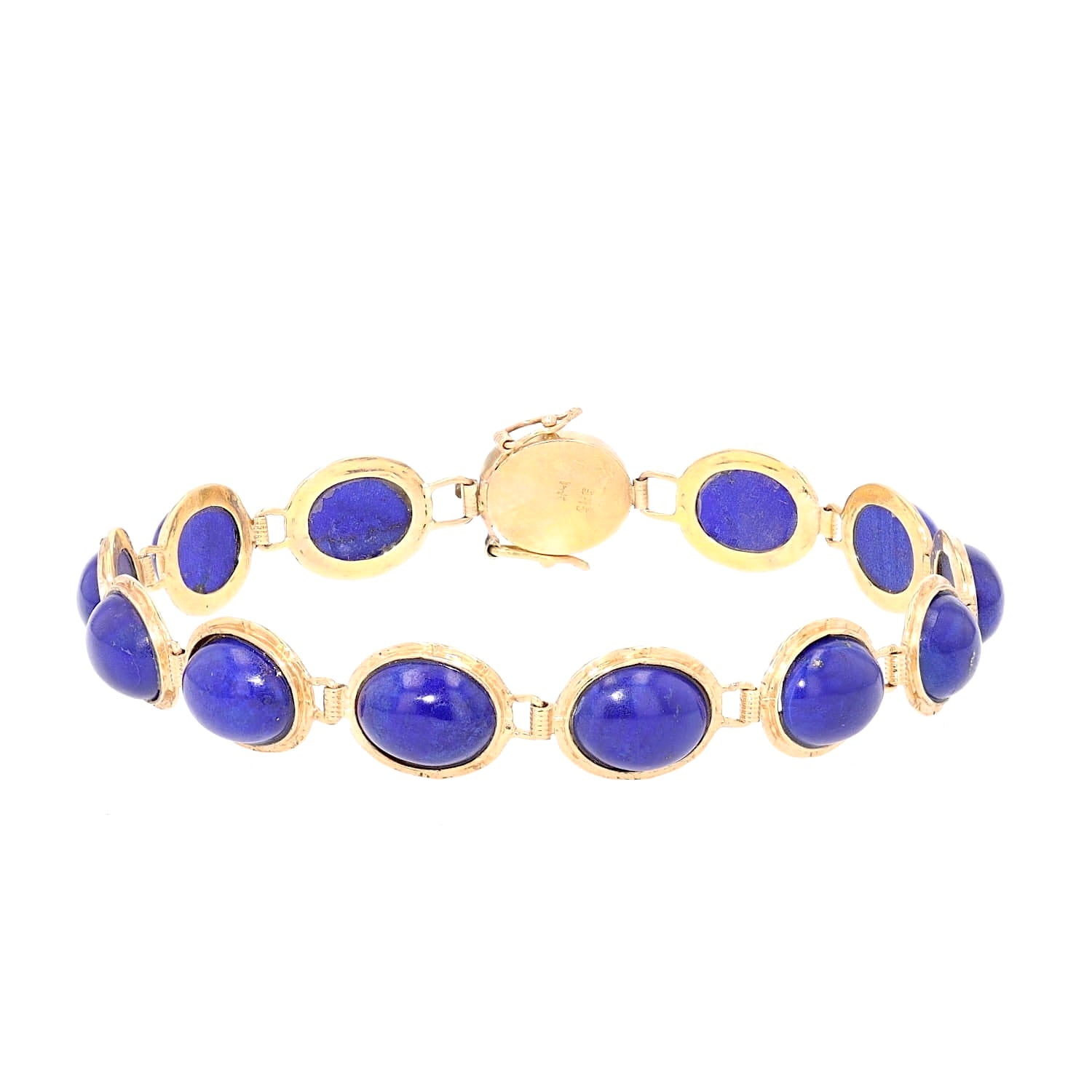 Armband in 585er Gelbgold mit Lapis lazuli im Cabochonschliff, geschlossen frontal