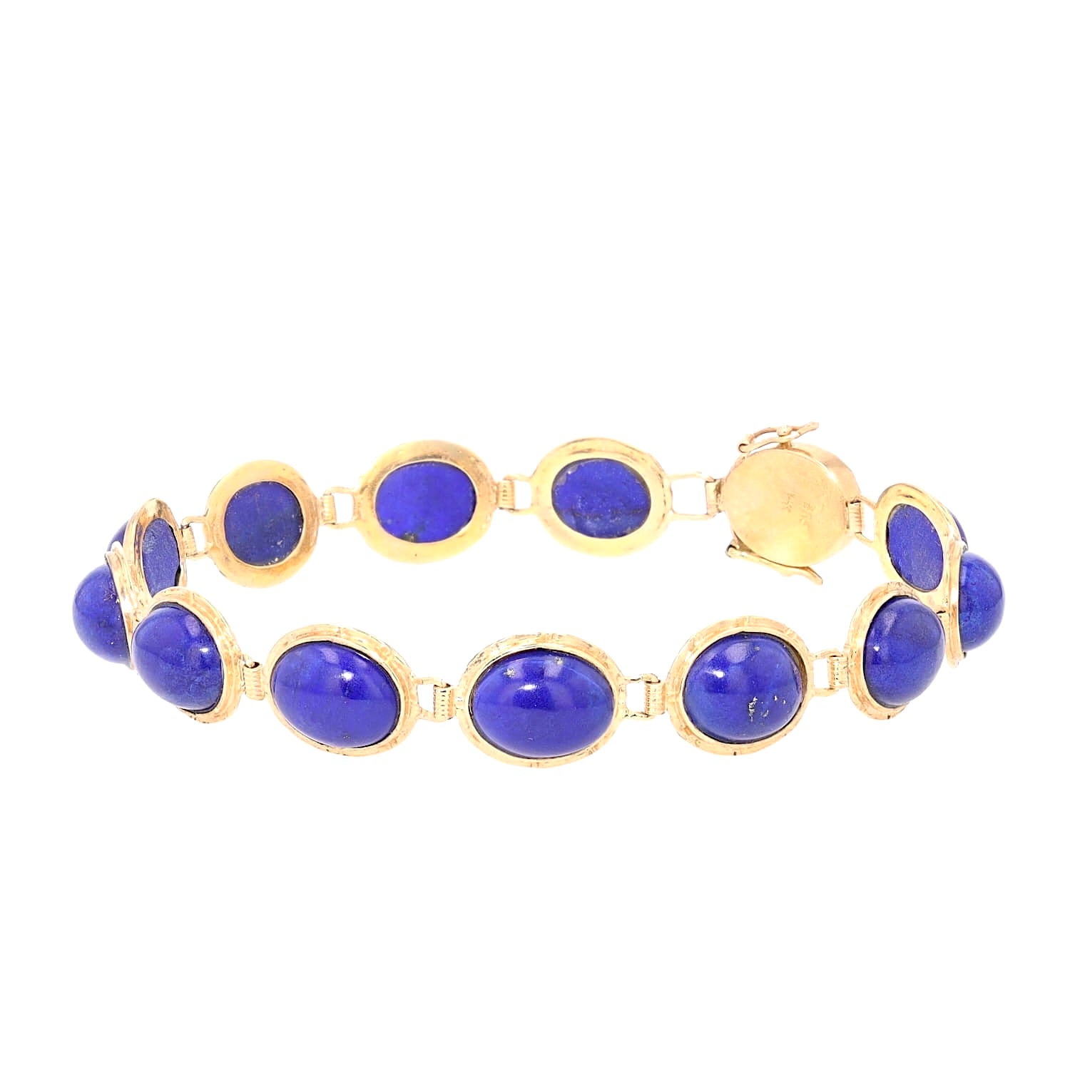 Armband in 585er Gelbgold mit Lapis lazuli im Cabochonschliff, geschlossen leicht links gedreht