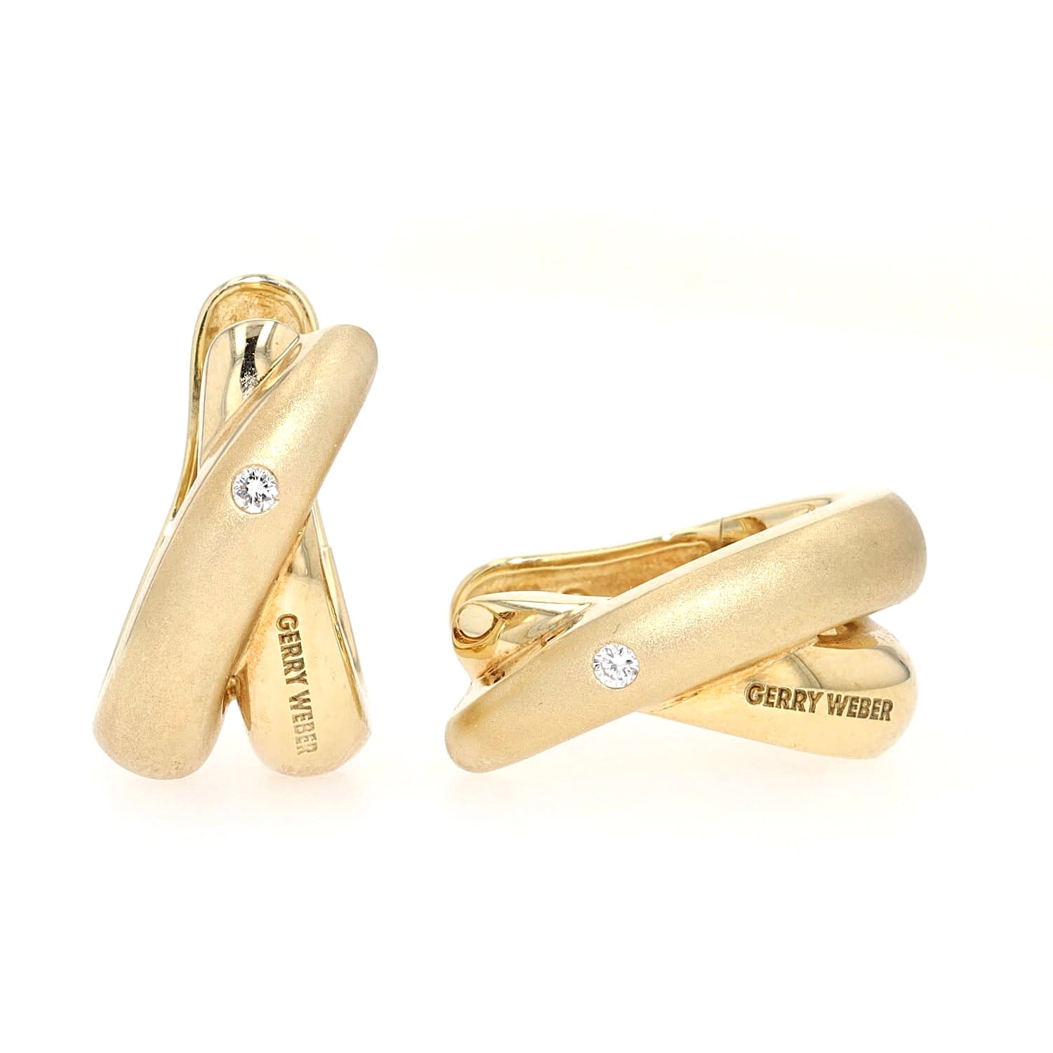 Creolen von Gerry Weber in 585er Gelbgold mit je einem Brillanten, ein liegend einer stehend frontal