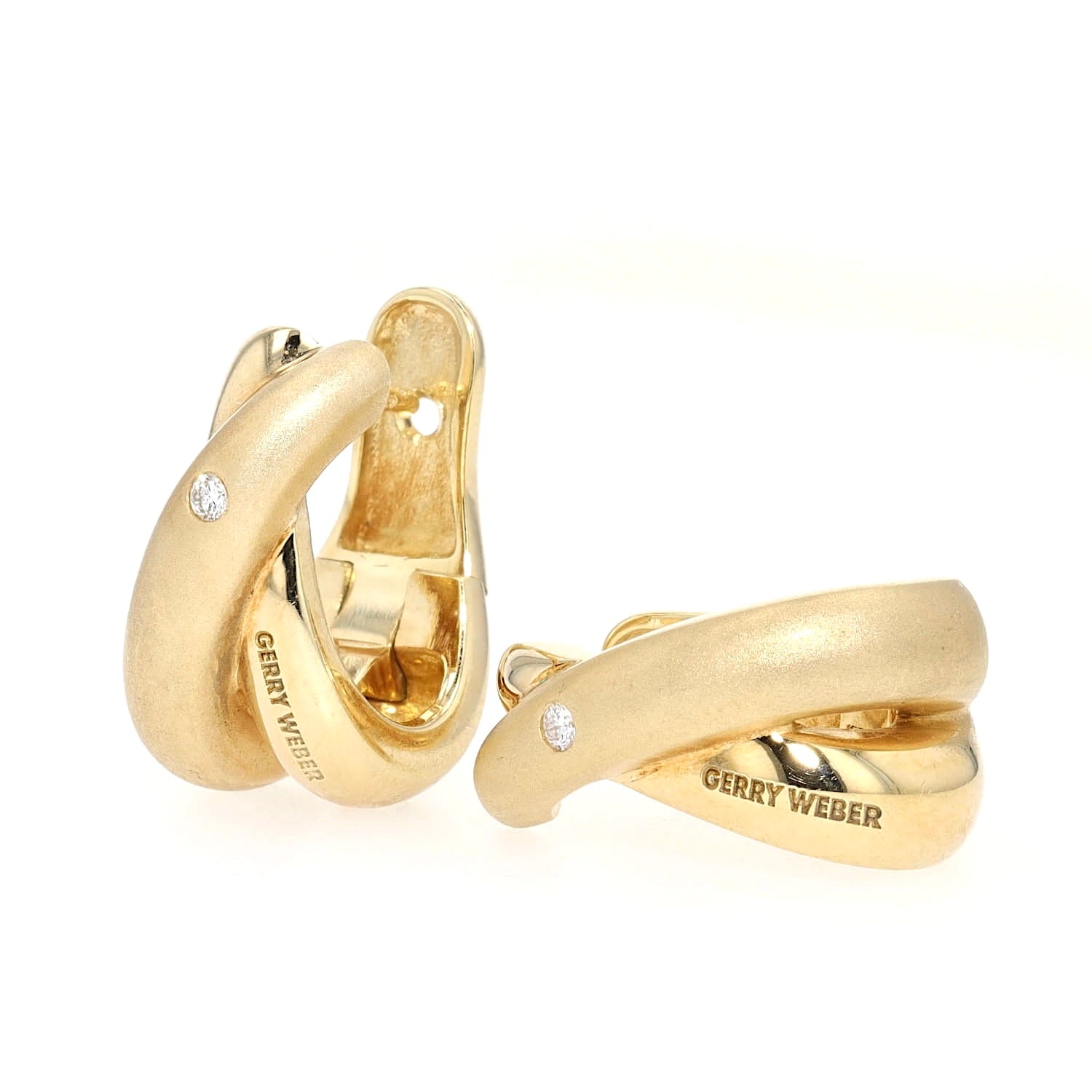 Creolen von Gerry Weber in 585er Gelbgold mit je einem Brillanten,  ein liegend einer stehend leicht links gedreht