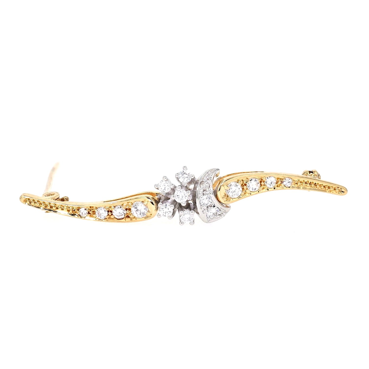 Brosche in 585er Bicolor Gold mit insgesamt ca. 0,43 ct Diamanten und Brillanten, liegend frontal