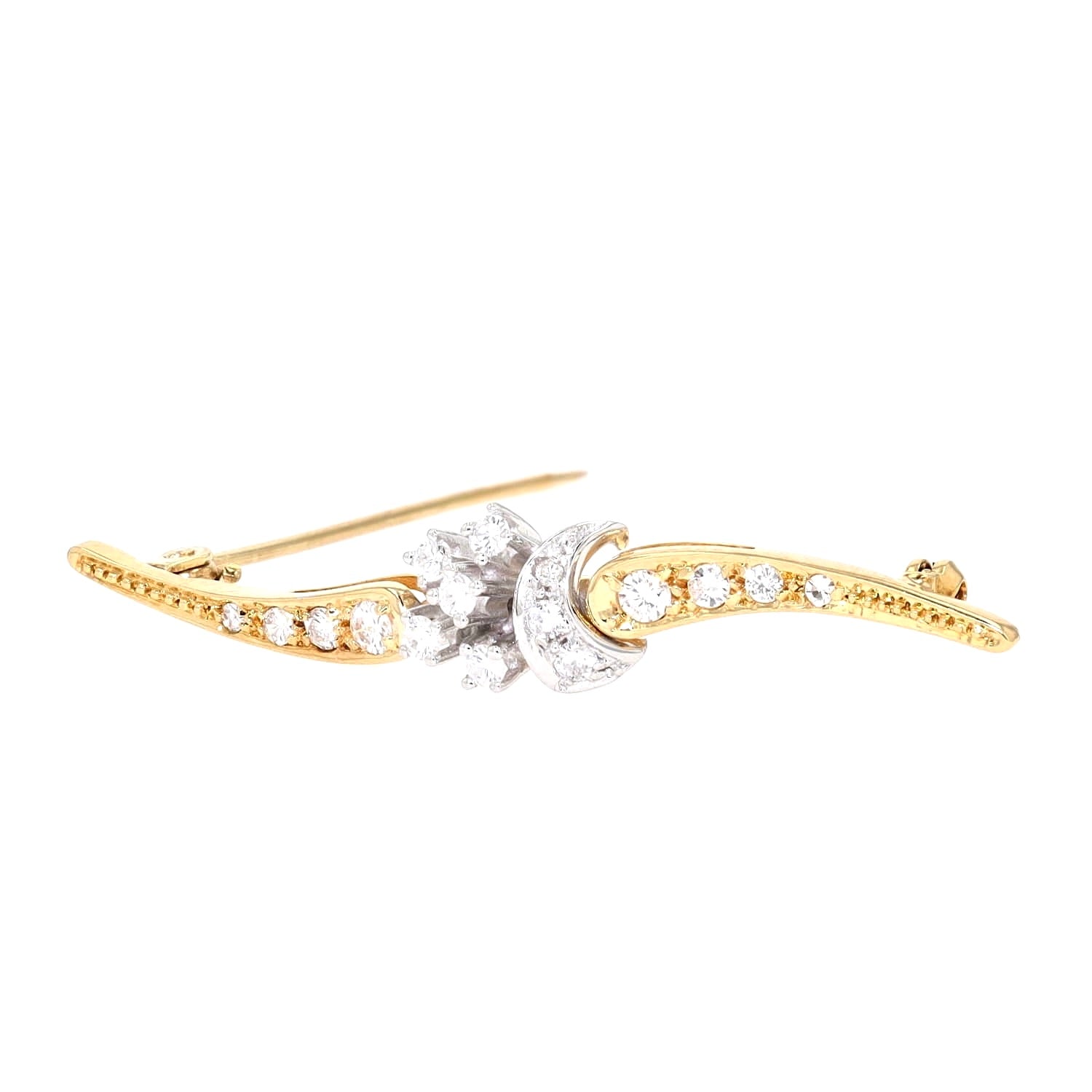 Brosche in 585er Bicolor Gold mit insgesamt ca. 0,43 ct Diamanten und Brillanten, liegend links gedreht