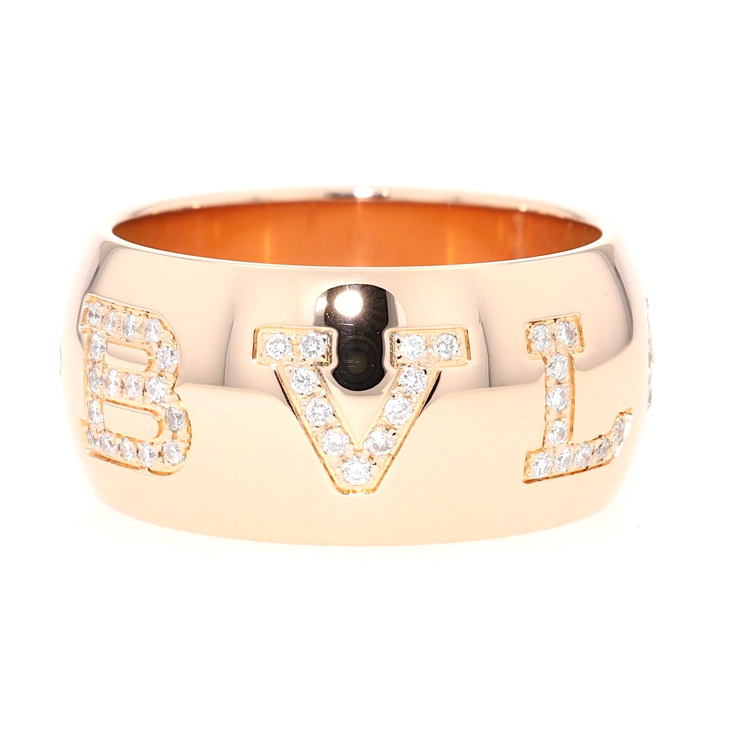 Bvlgari Ring Diamond Monologo in 750er Roségold mit Brillanten, liegend frontal