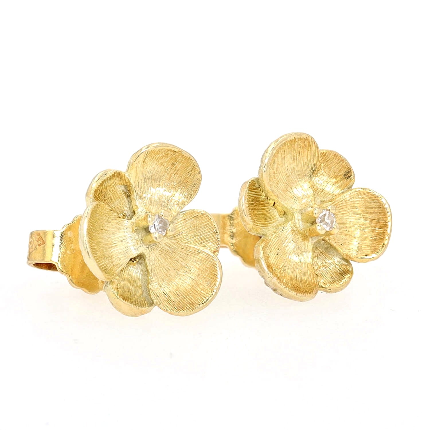 Ohrstecker in Blütenform aus 585er Gelbgold mit je einem Diamanten, liegend rechts gedreht