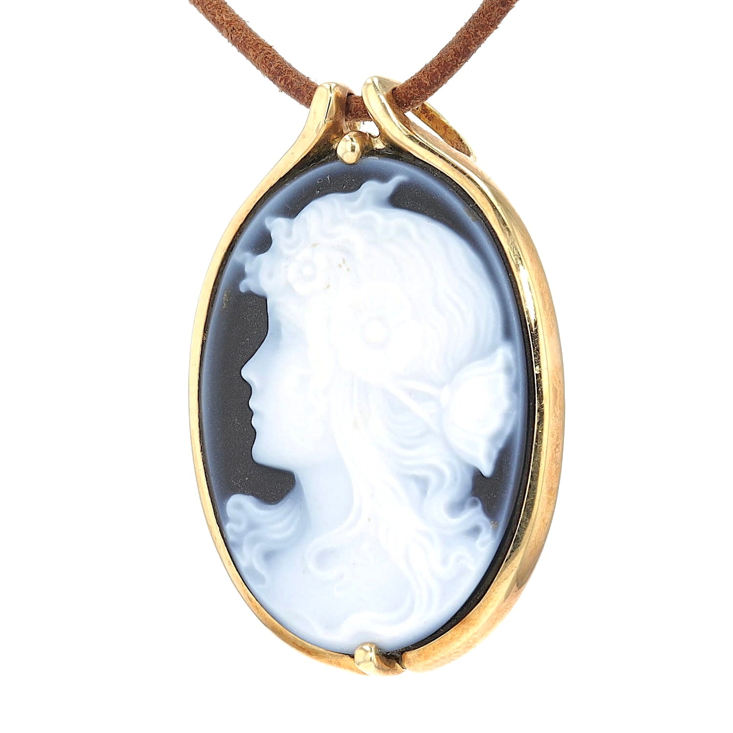 trailer/brooch in 585 yellow gold with an agate gem, hanging turned left
