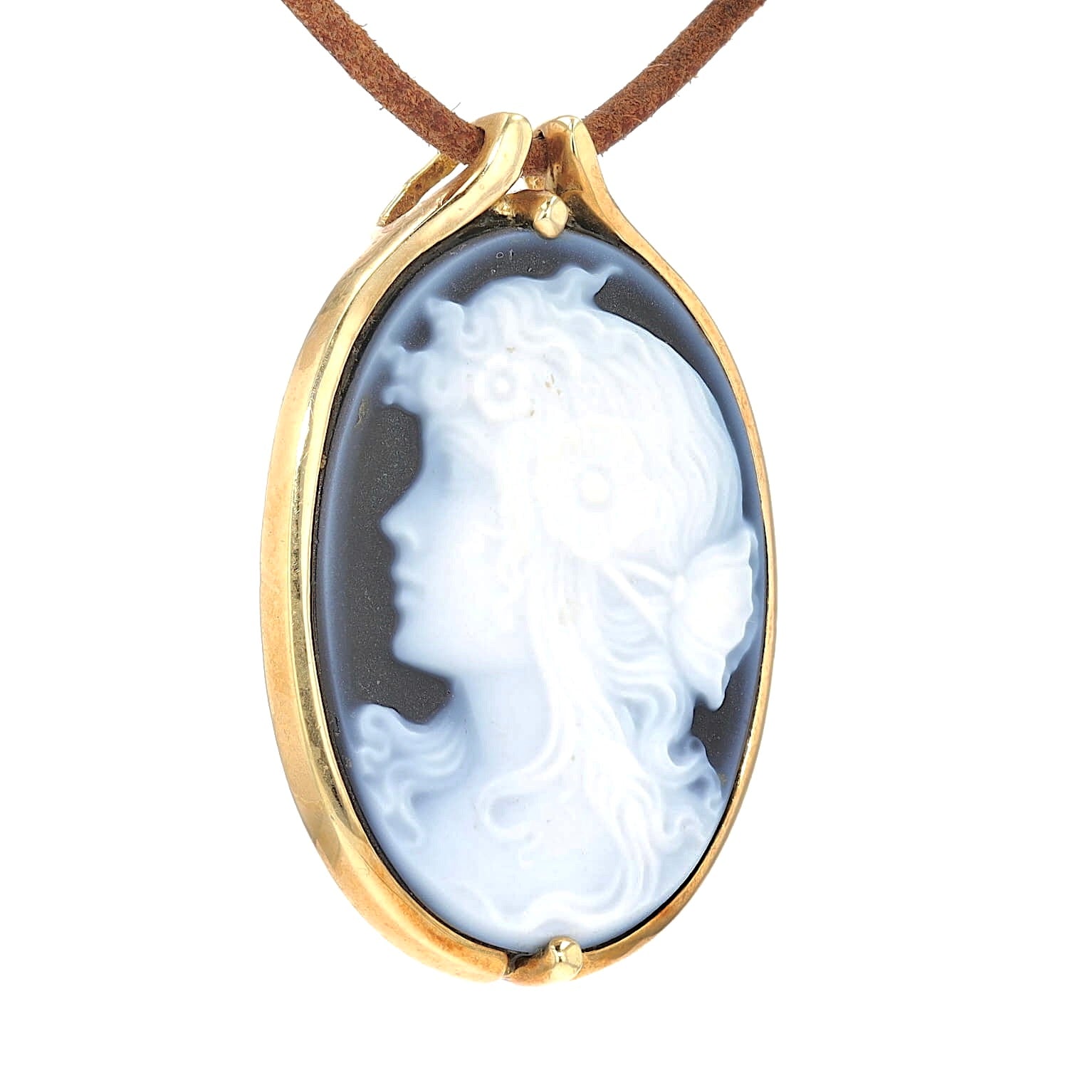 trailer/brooch in 585 yellow gold with an agate gem, hanging turned right