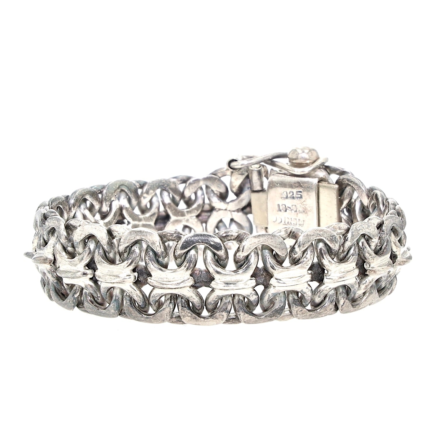 Vintage Armband Mexico in 925er Silber,  geschlossen stehend leicht rechts gedreht
