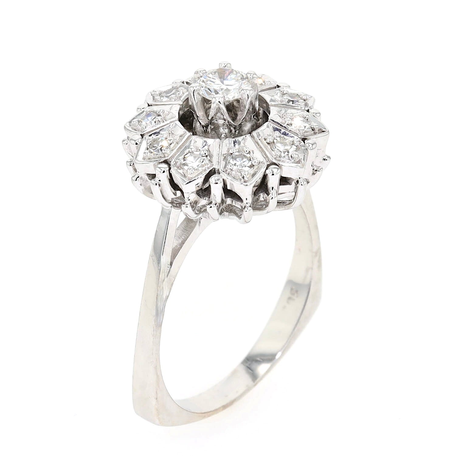 Marguerite-Ring in 585er Weißgold mit Brillanten und Diamanten, stehend 
