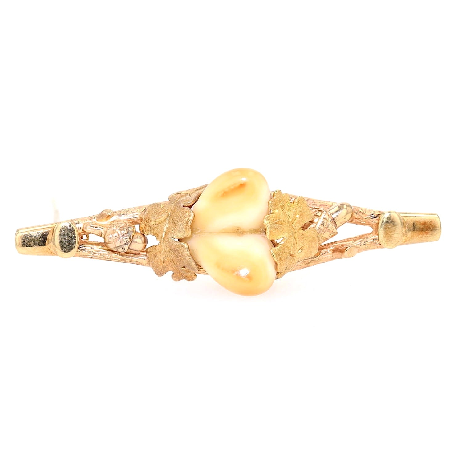 Grandel-Brosche aus 585er Gelb- und Rotgold, liegend frontal