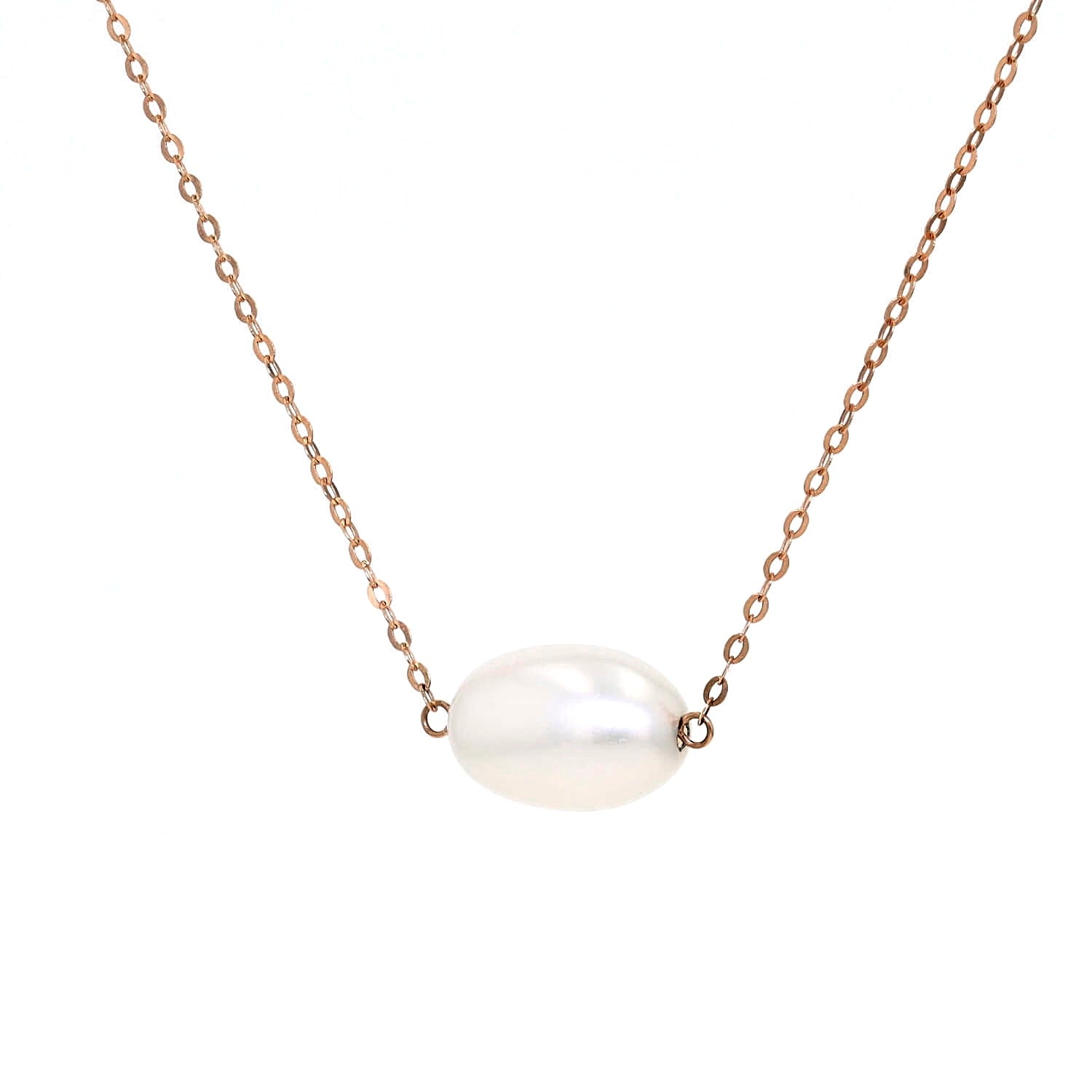 ANNA necklace in 750 rose gold with a freshwatercultured pearl, hanging frontally turned slightly to the left