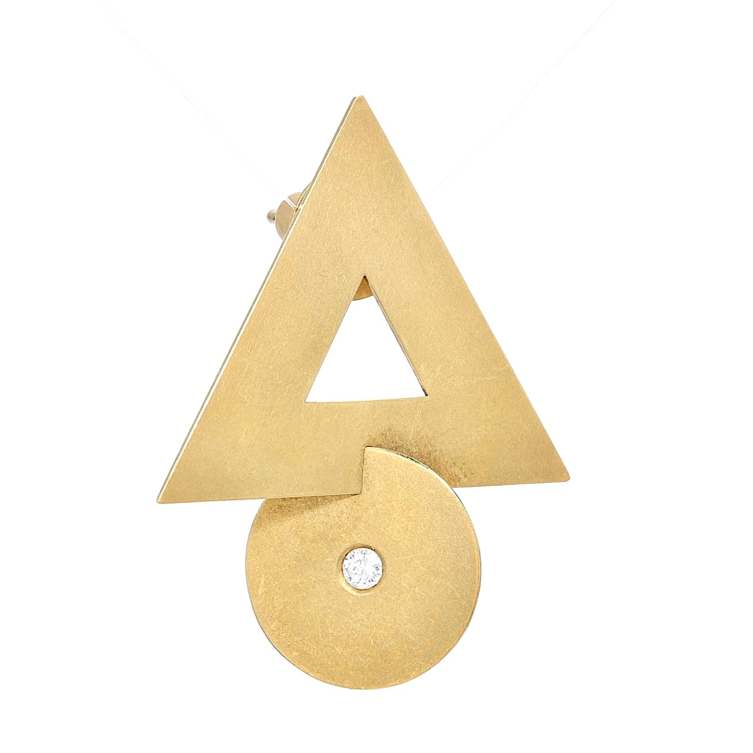 Pin oder auch Ohrring von Niessing in 750er Gelbgold mit einem Brillanten, stehend frontal