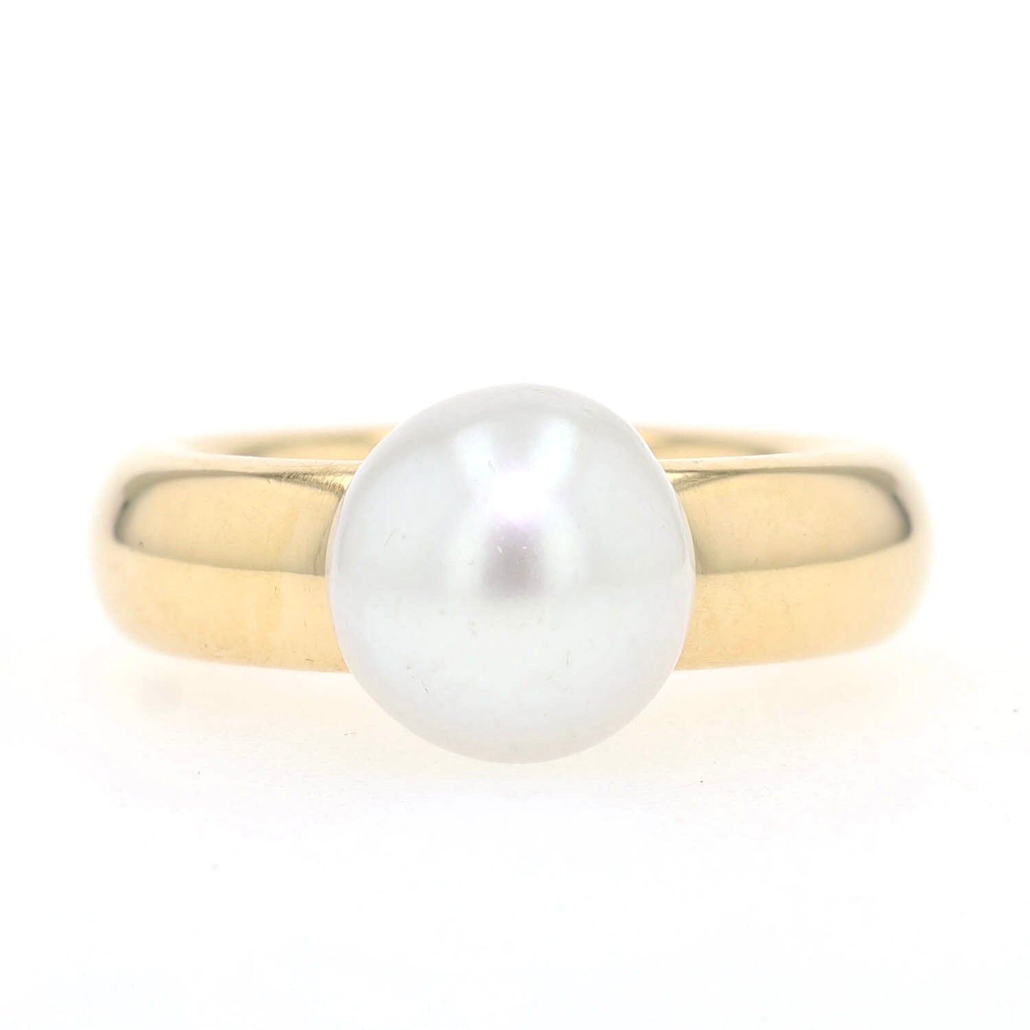 Niessing Ring in 750er Gelbgold mit einer Südsee-Zuchtperle, liegend frontal
