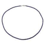 Gemstone necklace made of blue sapphires with a lock made of 925 silver, closed horizontally
