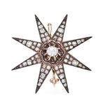 Antike Brosche und Haarnadel um 1880 aus 585er Rotgold und Silber mit zwei Haarnadeln, Brosche stehend  Frontal von vorne