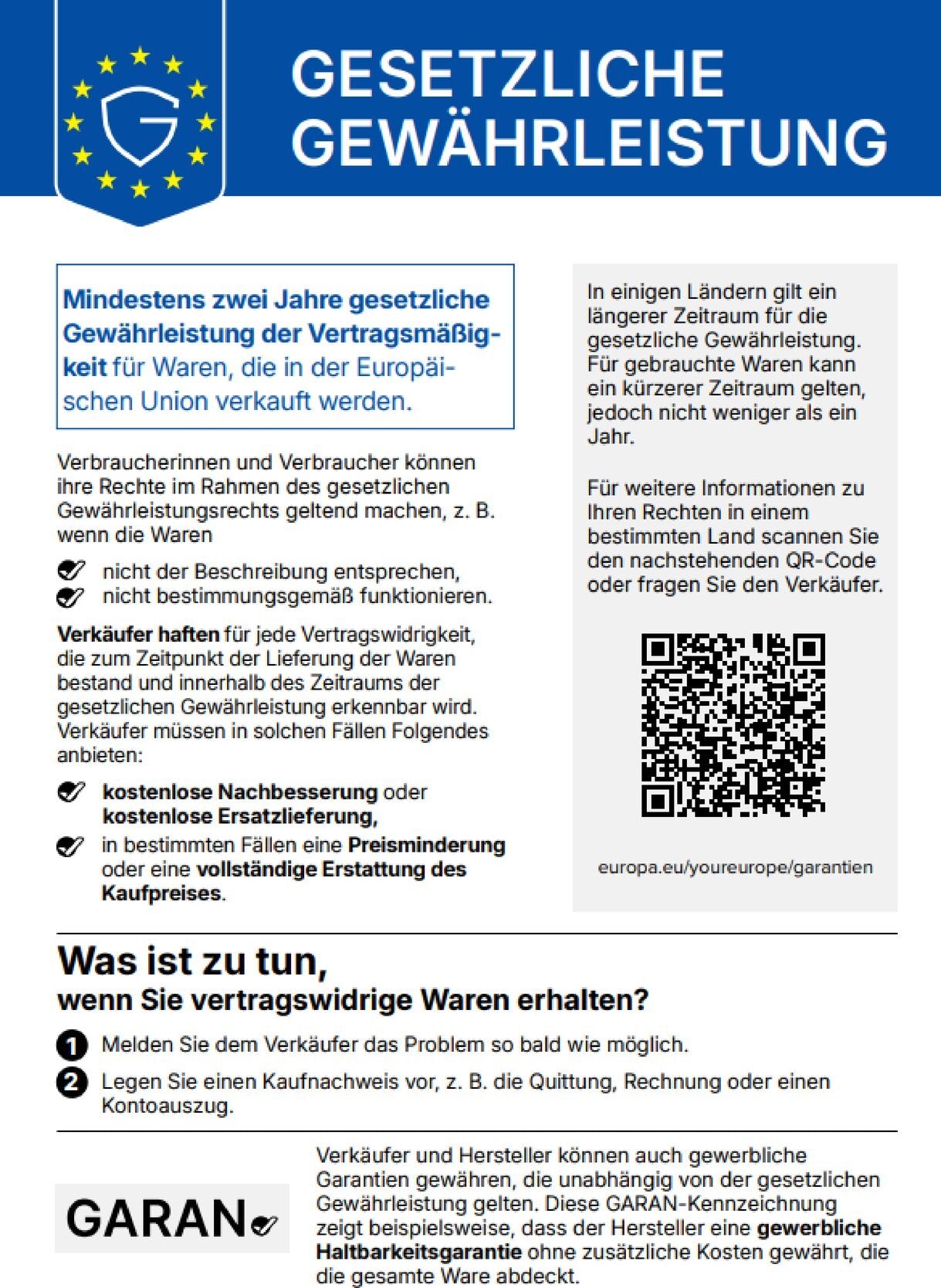 EU-Gewährleistungslabel: gesetzliche Gewährleistung
