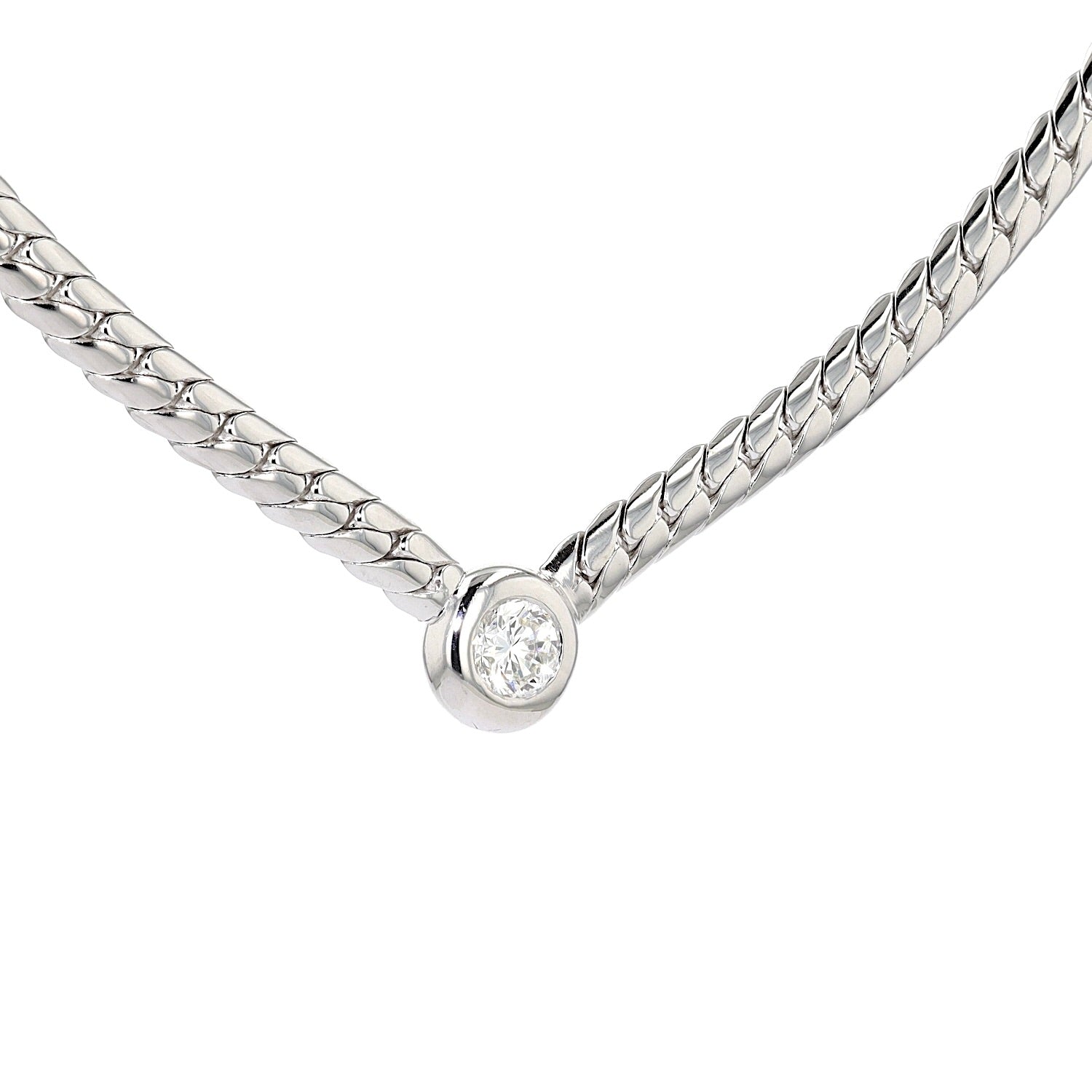 Panzercollier in halbrund aus 585er Weißgold mit einem Brillanten, ca. 0,90 ct, hängend rechts gedreht