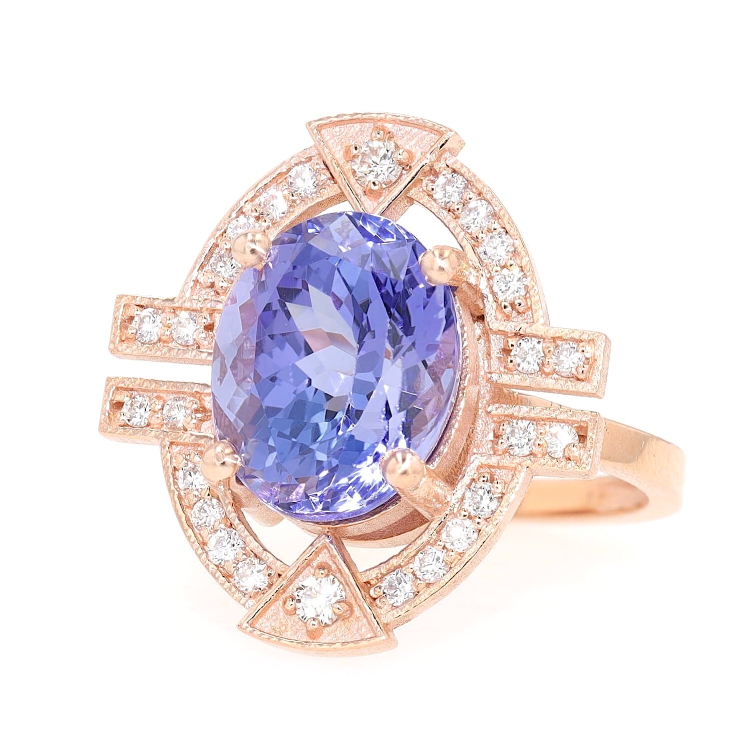 Ring in 585 rose gold with one tanzanite and brilliants