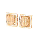 Italienische Ohrringe in 750er Roségold mit einem Rutil-Quarz und Brillanten, stehend inks gedreht