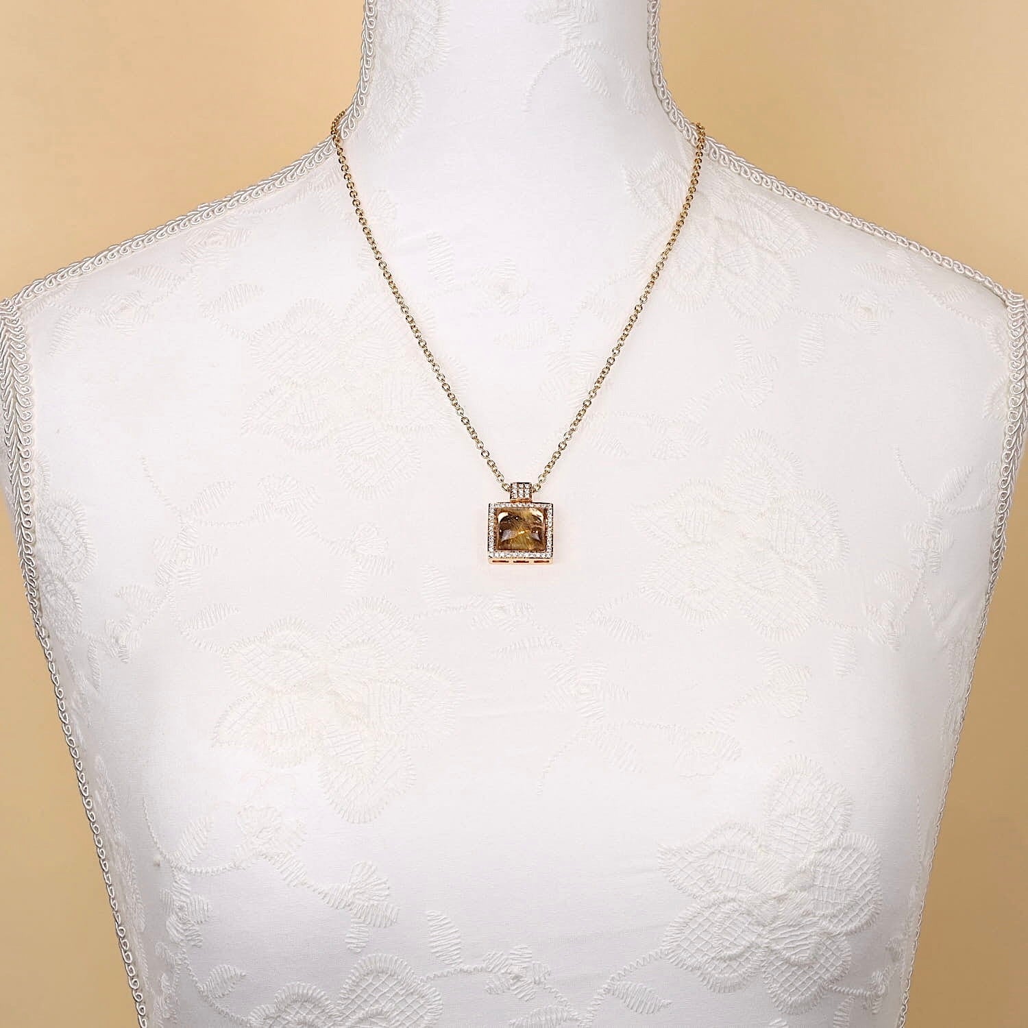 Italienisches Collier in 750er Roségold mit Brillanten und einem Rutil-Quarz