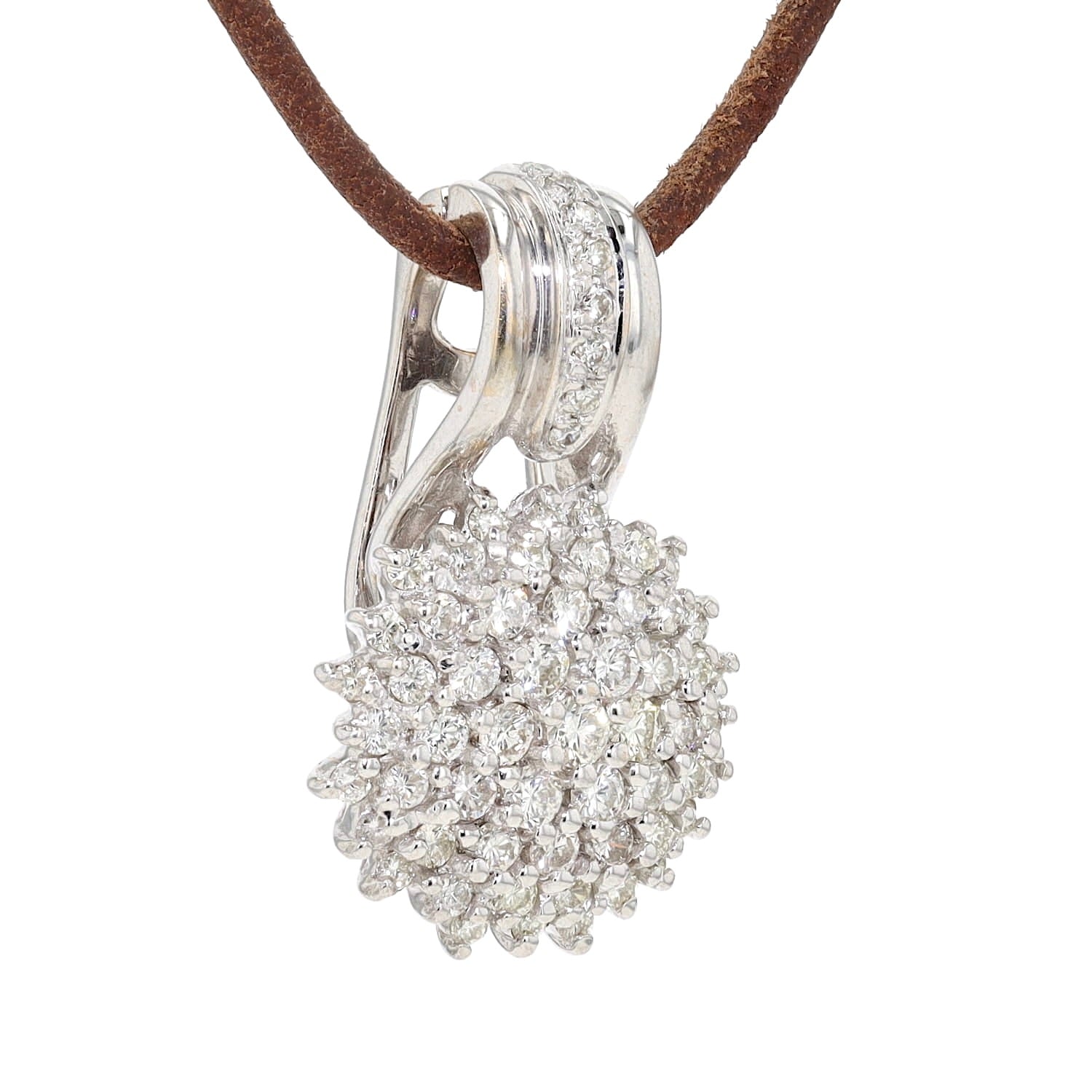 Pendant in 585 white gold with a total of approx. 1.0 ct Brilliants , hanging turned right
