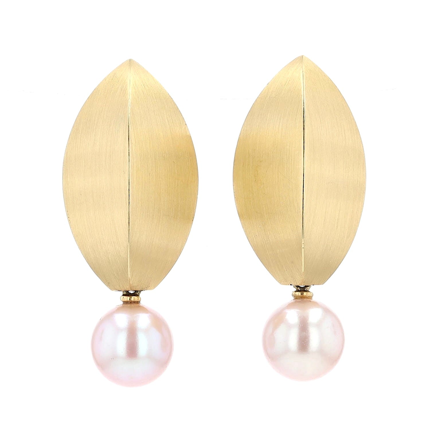 Ohrclips in 750er Gelbgold mit je einer Zuchtperle, hängend frontal