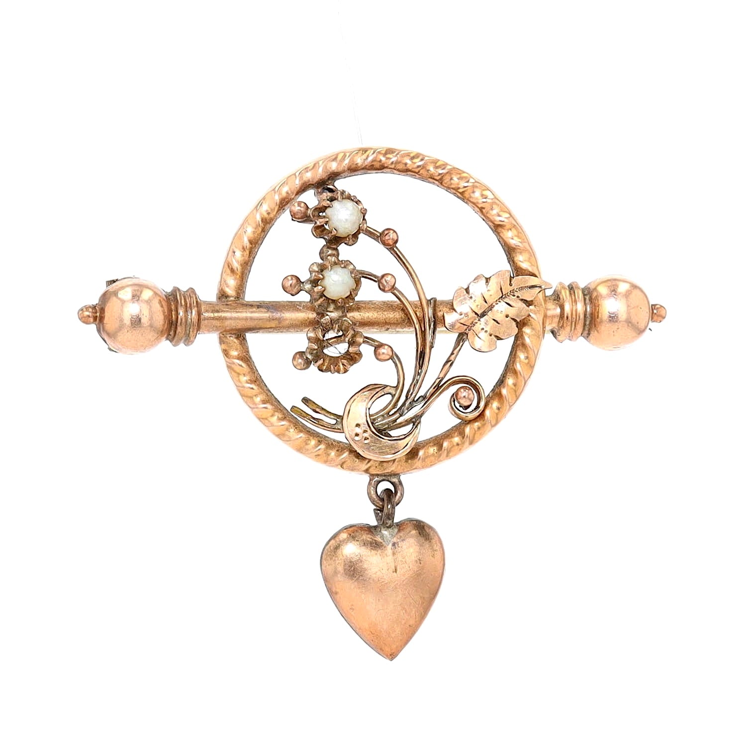 Art Nouveaubrooch Doublé with small seed bead halves, hanging frontally