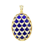 Fabergé pendant/medallion 26/300 in 750 yellow gold with blue guilloché enamel and Brilliants,, hanging frontally