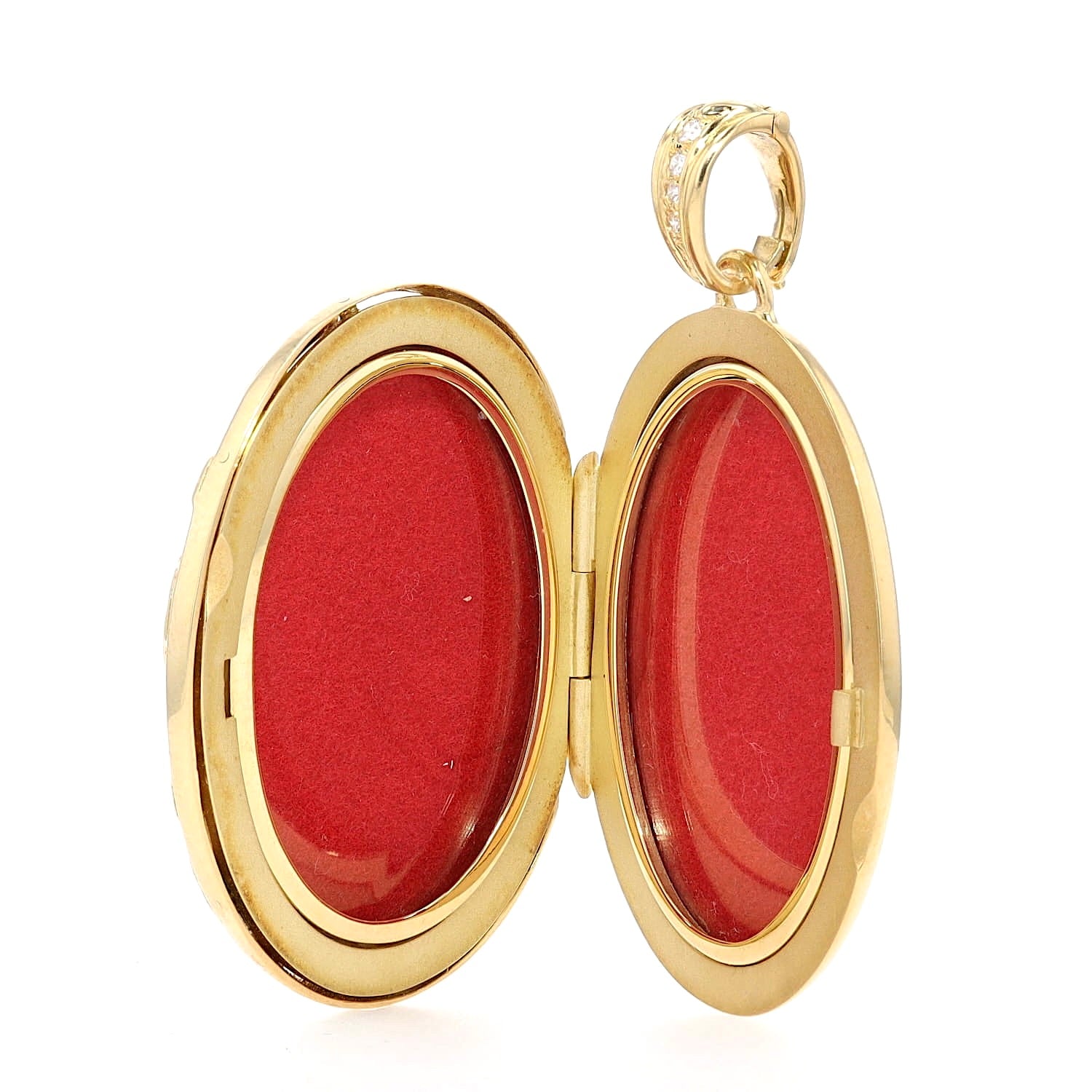 Fabergé Anhänger/Medaillion 26/300 in 750er Gelbgold mit blauer Guilloché-Emaille und Brillanten, hängend geöffnet Innenansicht